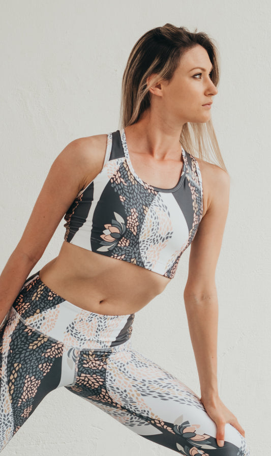 Prémium mintás Technikai jóga, pilates sportmelltartó SHÍVA - PatentDuo