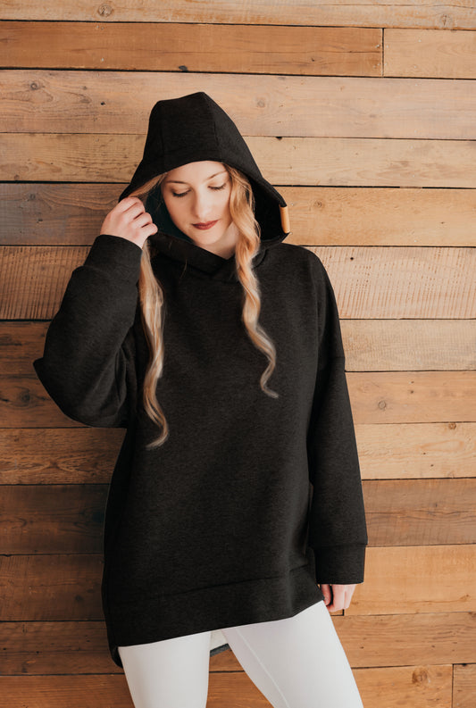 patentduo kapucnis fekete biopamut hoodie organic cotton premium pulover ikigai lessisnow front